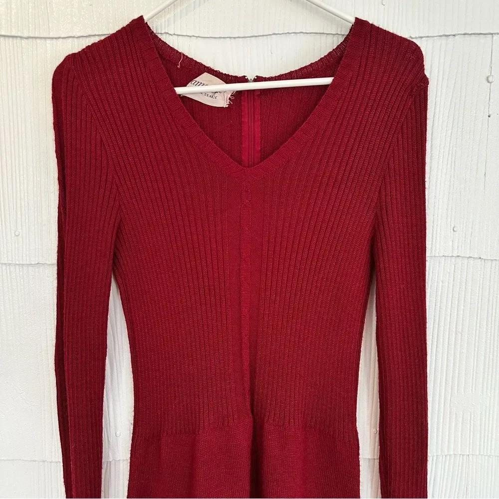 Damonette Made in Italy Vintage Maroon Red Sweater Skater Midi Dress Long Sleeve